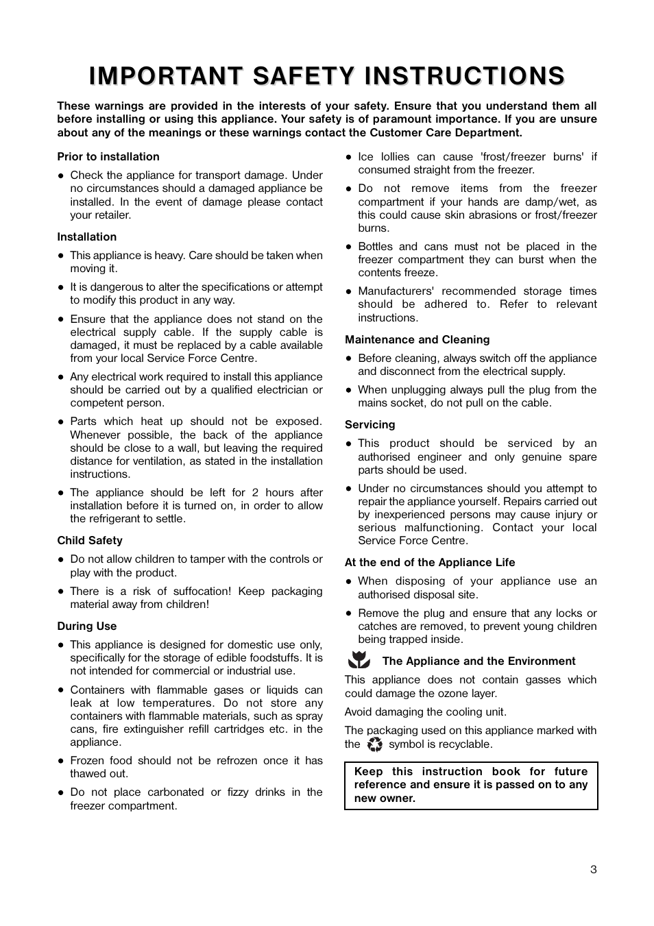 Impor | Tricity Bendix TB 090 FF User Manual | Page 3 / 20