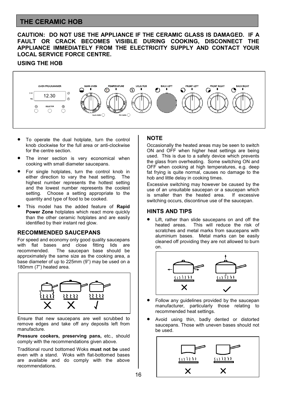 The ceramic hob | Tricity Bendix SE454 User Manual | Page 16 / 36