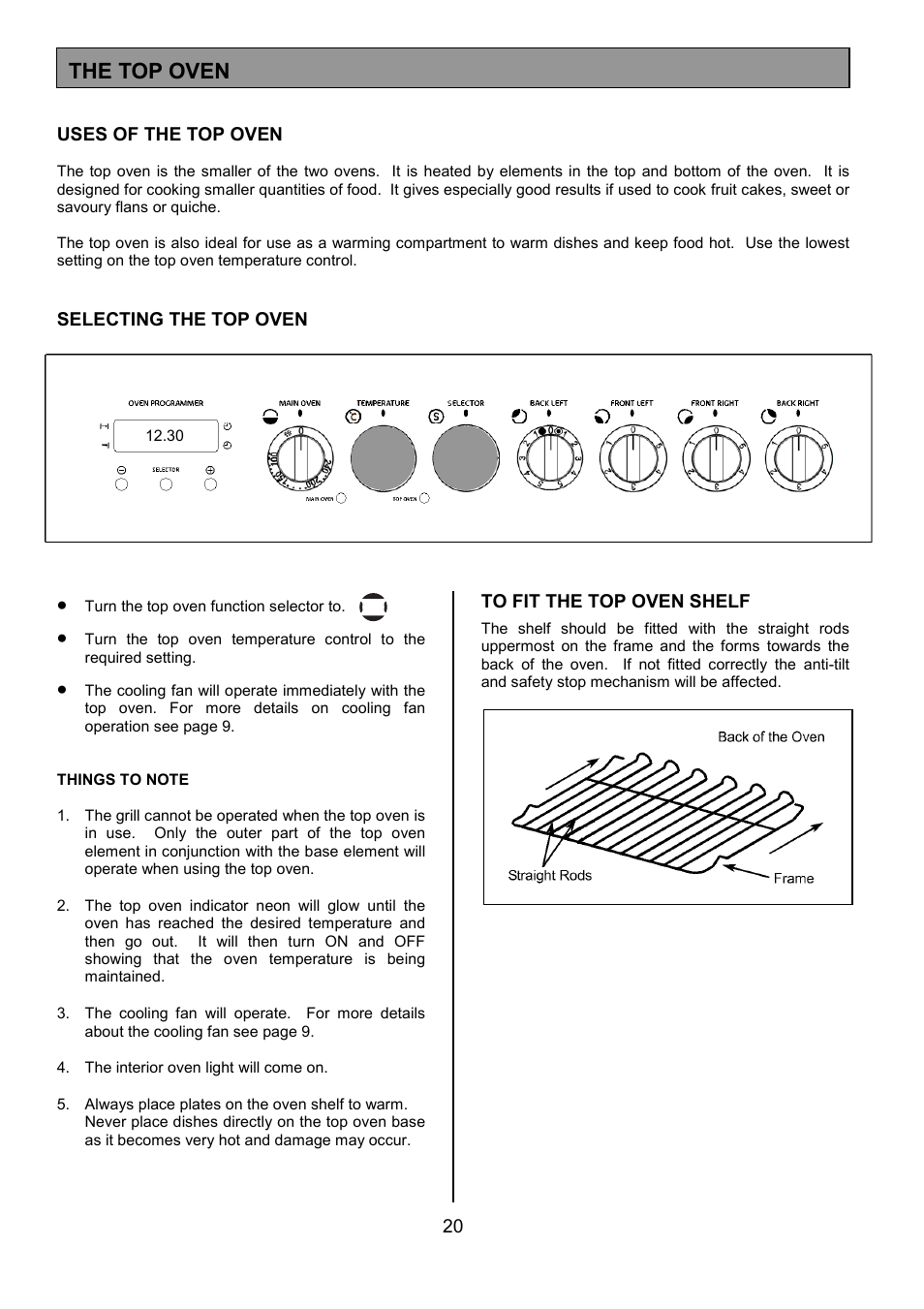 The top oven | Tricity Bendix SE454 User Manual | Page 20 / 36