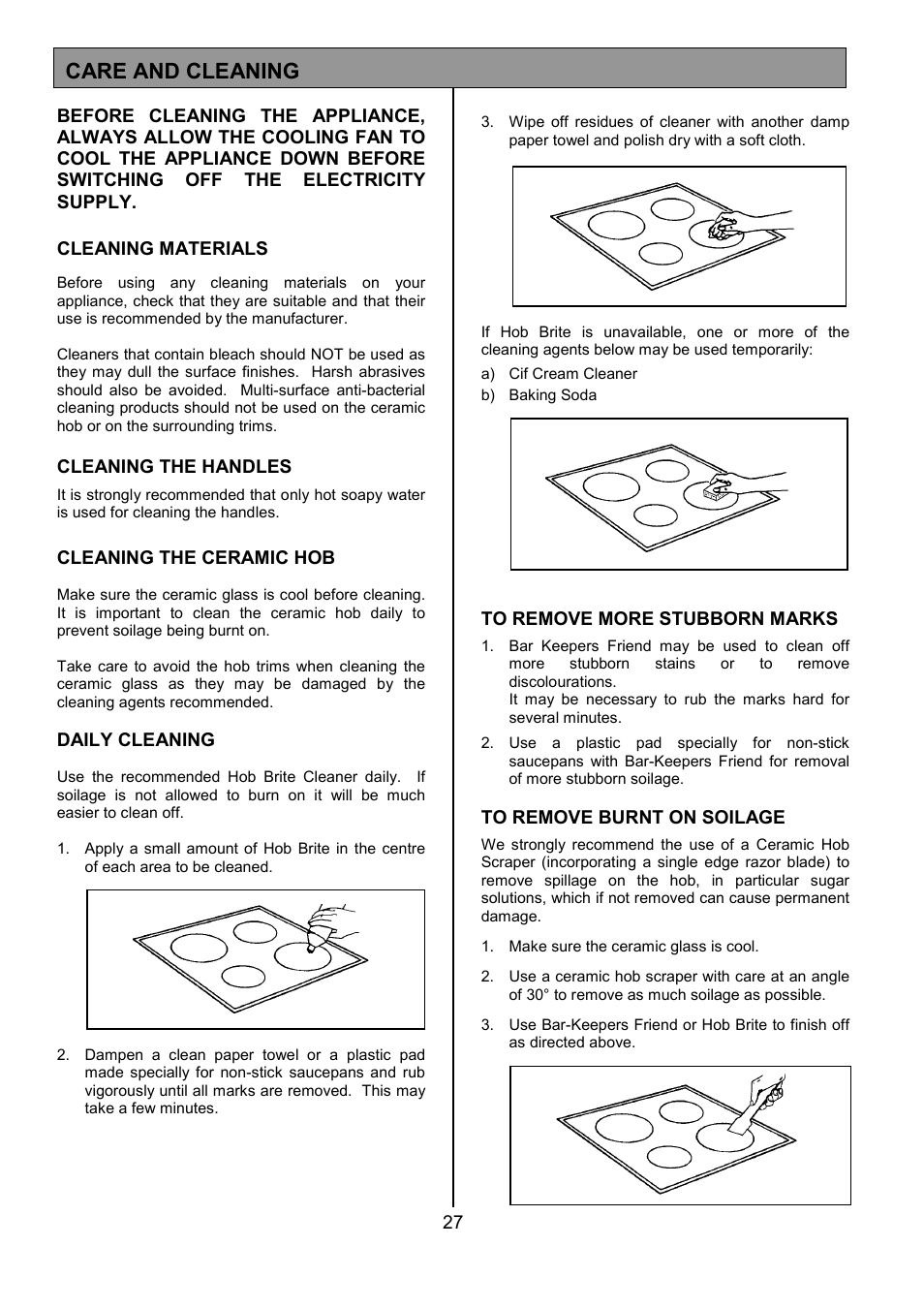 Care and cleaning | Tricity Bendix SE454 User Manual | Page 27 / 36