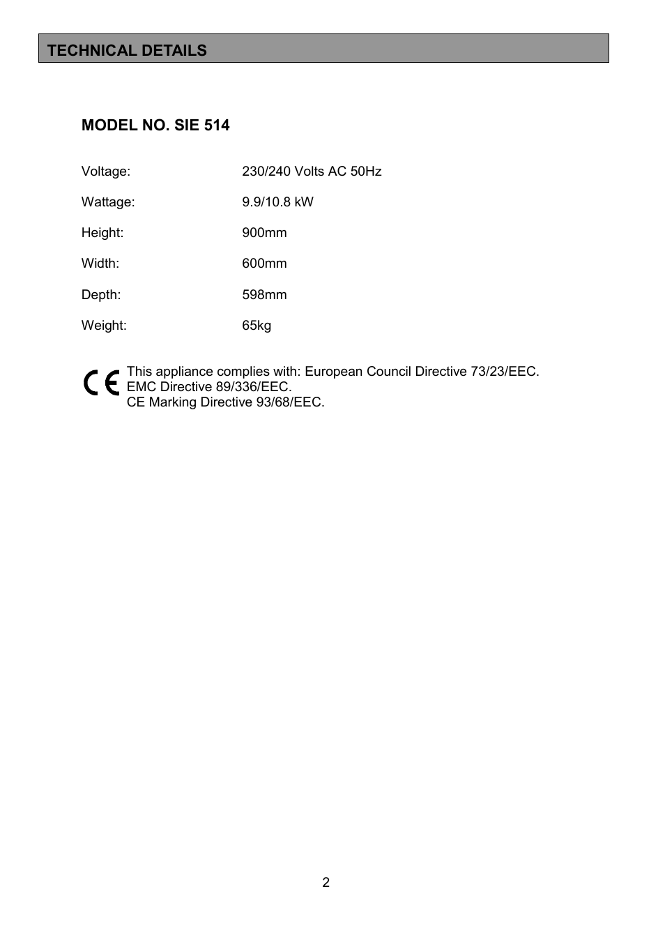 Tricity Bendix SIE514 User Manual | Page 2 / 32