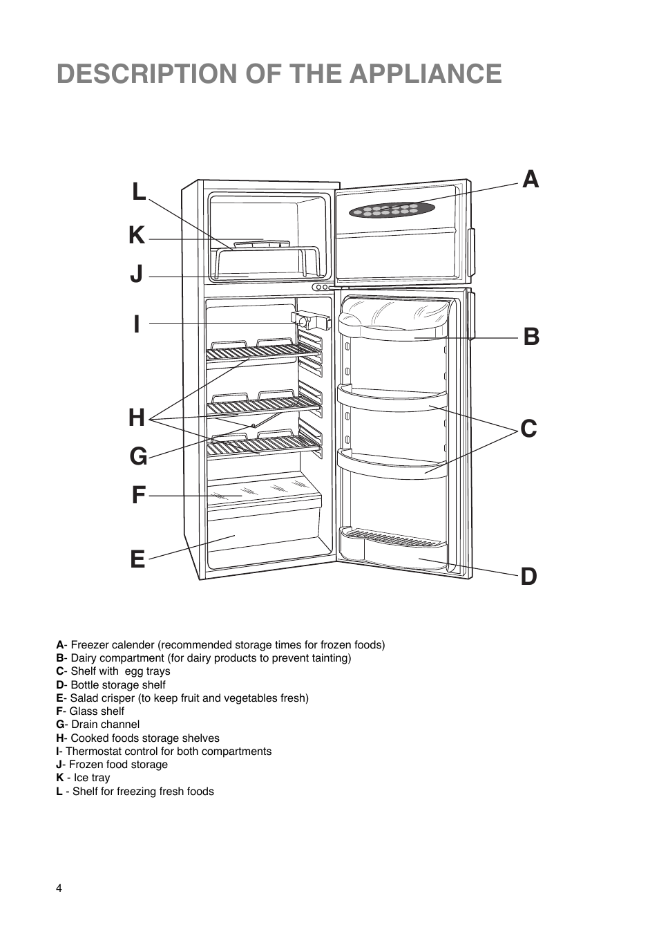 Description of the appliance | Tricity Bendix FD 792 User Manual | Page 4 / 20