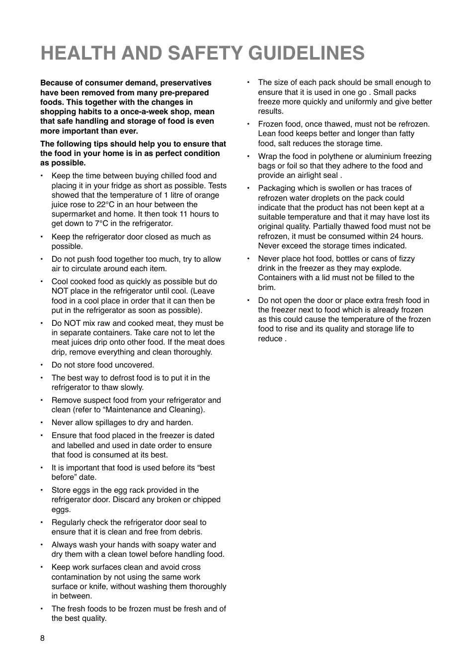 Health and safety guidelines | Tricity Bendix FD 792 User Manual | Page 8 / 20