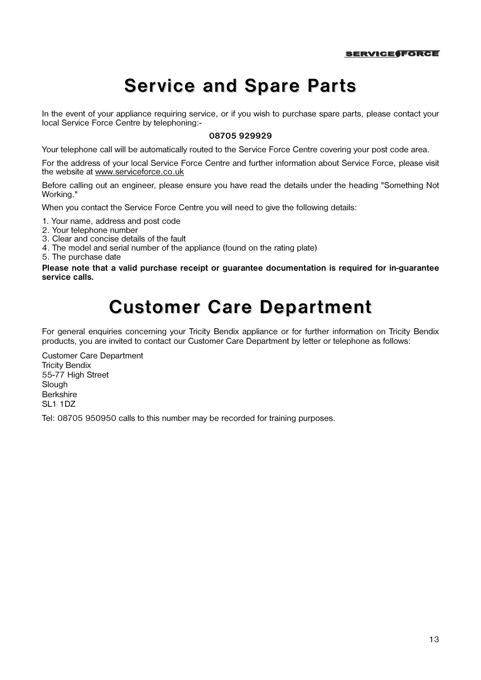 Tricity Bendix TB 117 FF User Manual | Page 13 / 20