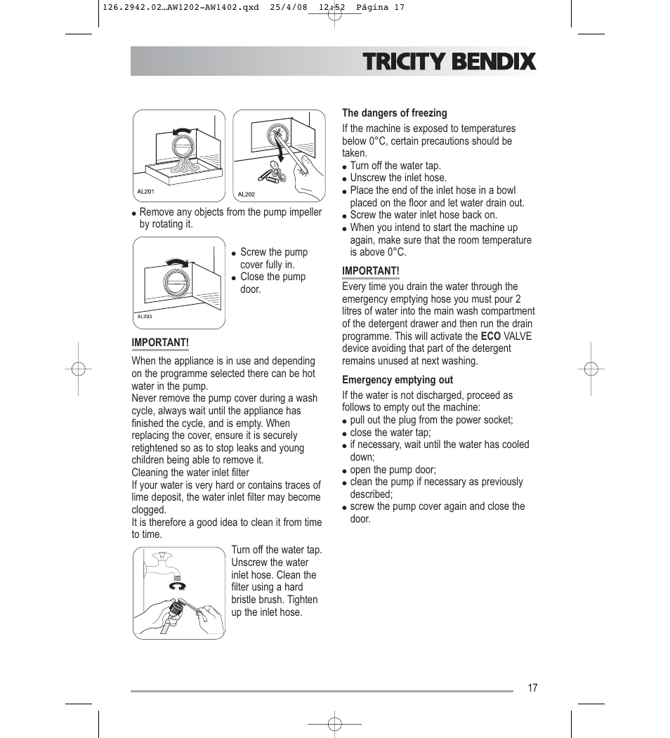 Tricity Bendix AW1402W User Manual | Page 17 / 32