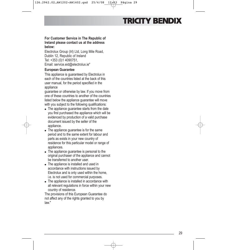 Tricity Bendix AW1402W User Manual | Page 29 / 32