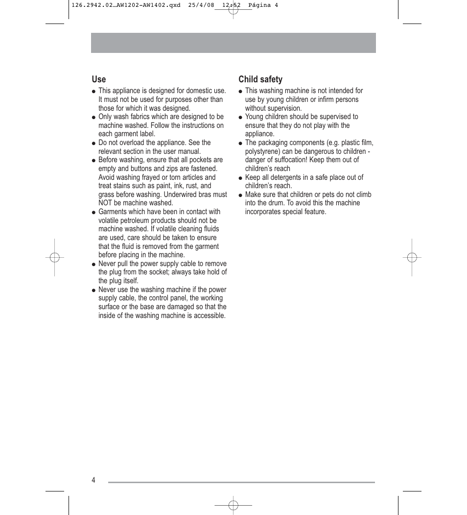 Child safety | Tricity Bendix AW1402W User Manual | Page 4 / 32