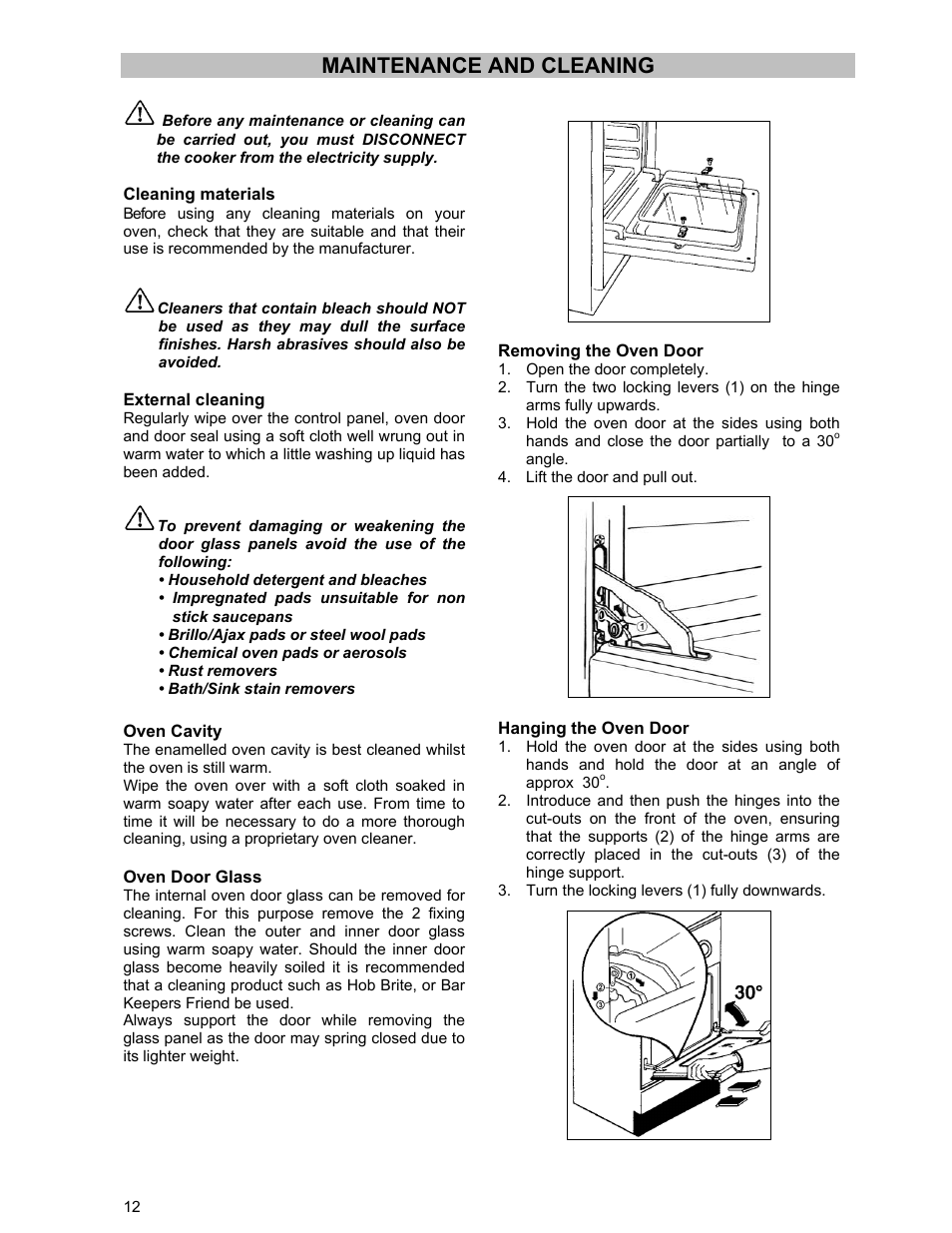 Maintenance and cleaning | Tricity Bendix ESC 5061 W GB User Manual | Page 12 / 20