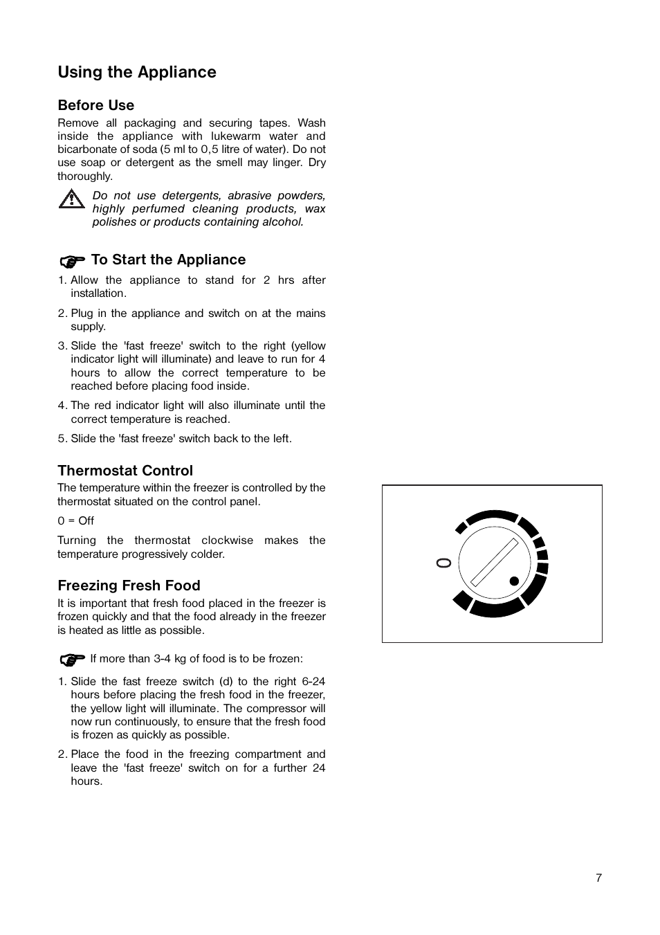 Using the appliance | Tricity Bendix TB 44 UF User Manual | Page 7 / 20