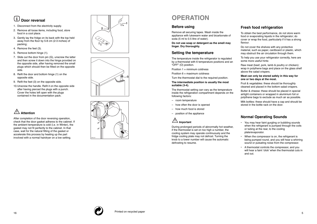 Operation | Tricity Bendix TB 80 L User Manual | Page 5 / 20