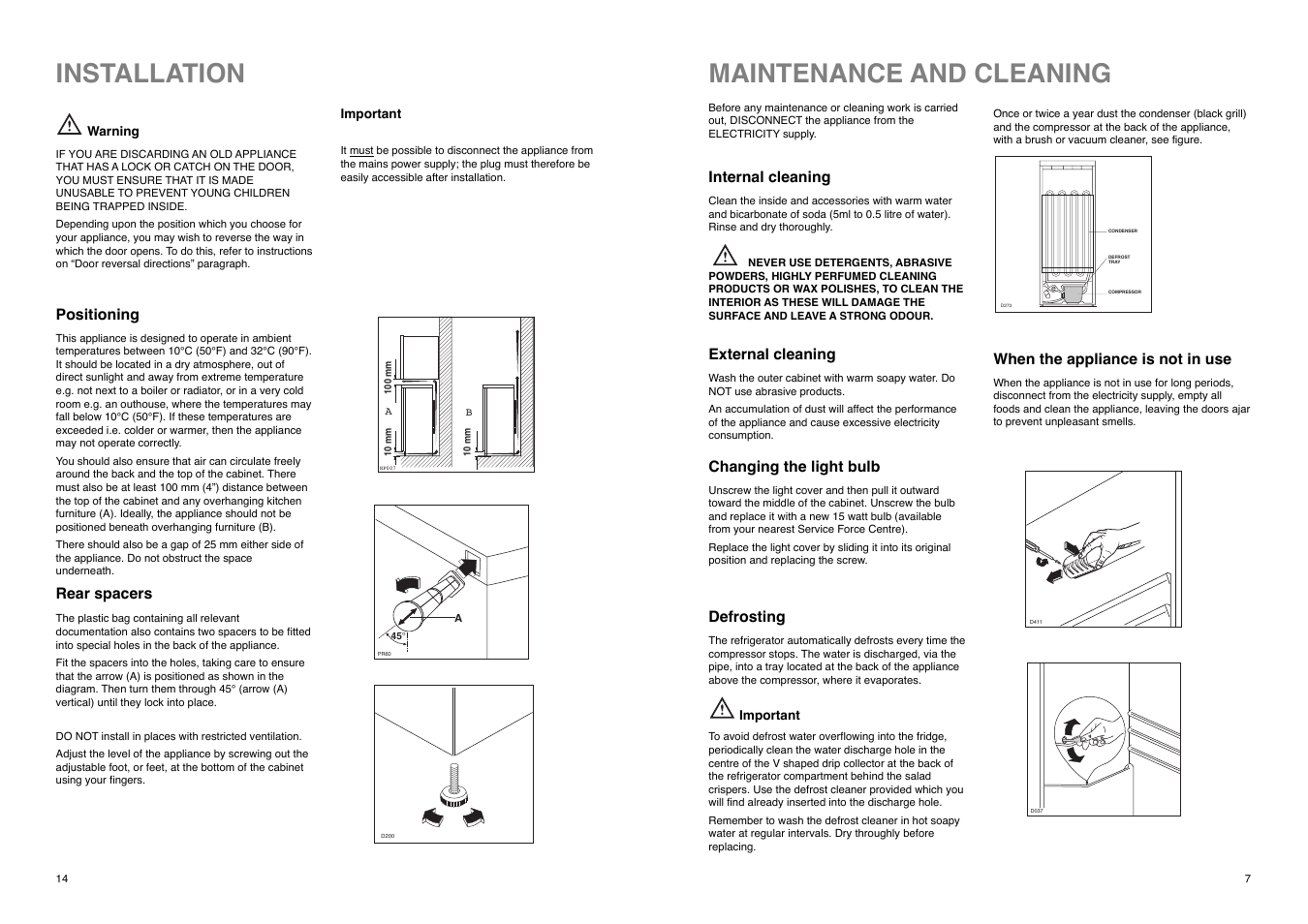 Maintenance and cleaning, Installation | Tricity Bendix TB 80 L User Manual | Page 7 / 20