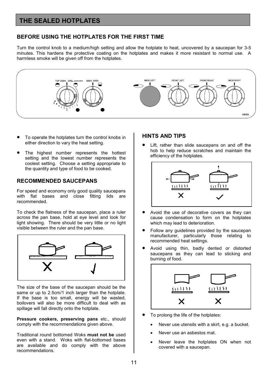 The sealed hotplates | Tricity Bendix SIE056 User Manual | Page 11 / 28