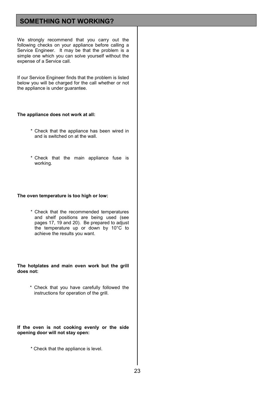 Something not working | Tricity Bendix SIE056 User Manual | Page 23 / 28