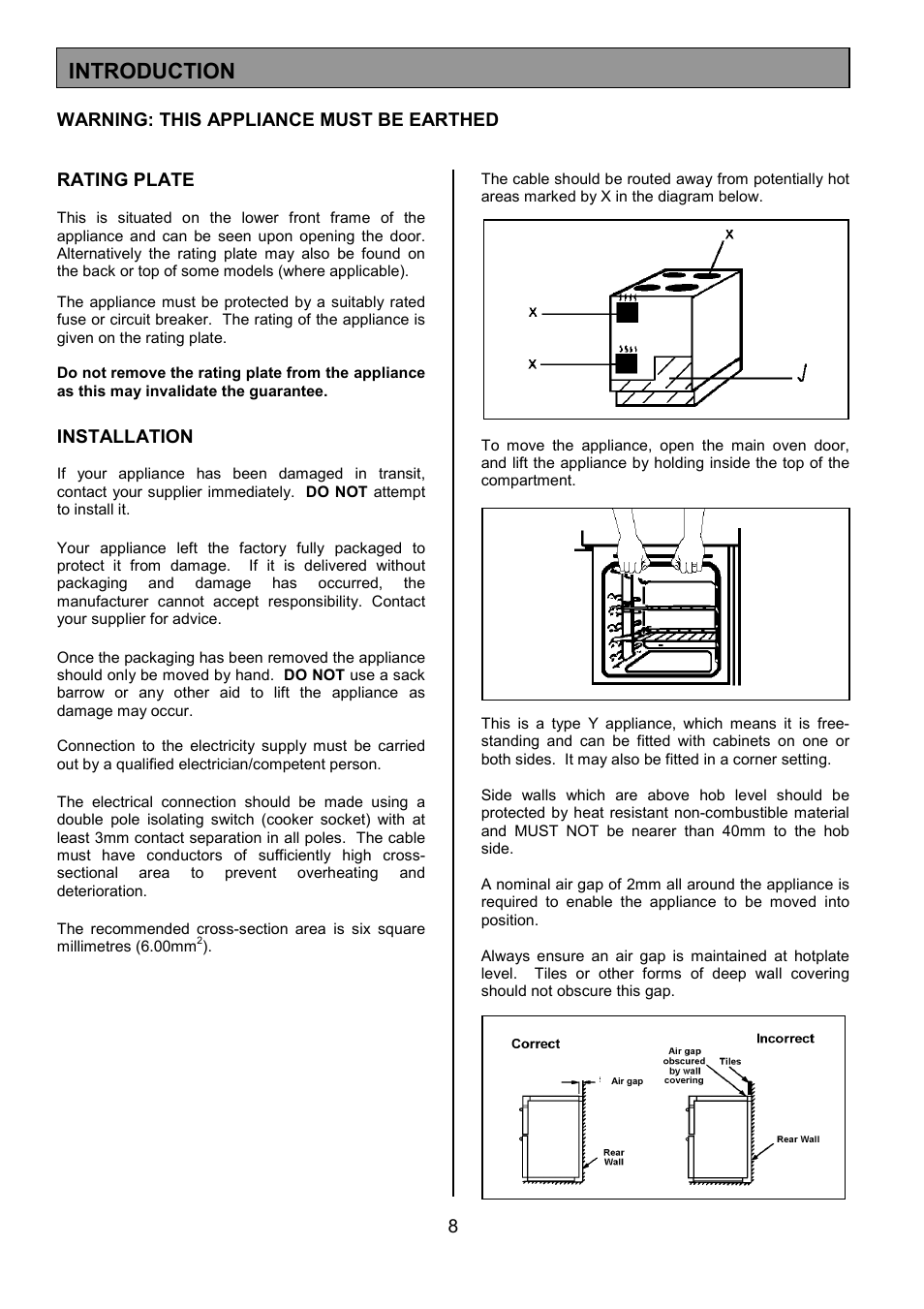 Introduction, Installation | Tricity Bendix SIE056 User Manual | Page 8 / 28