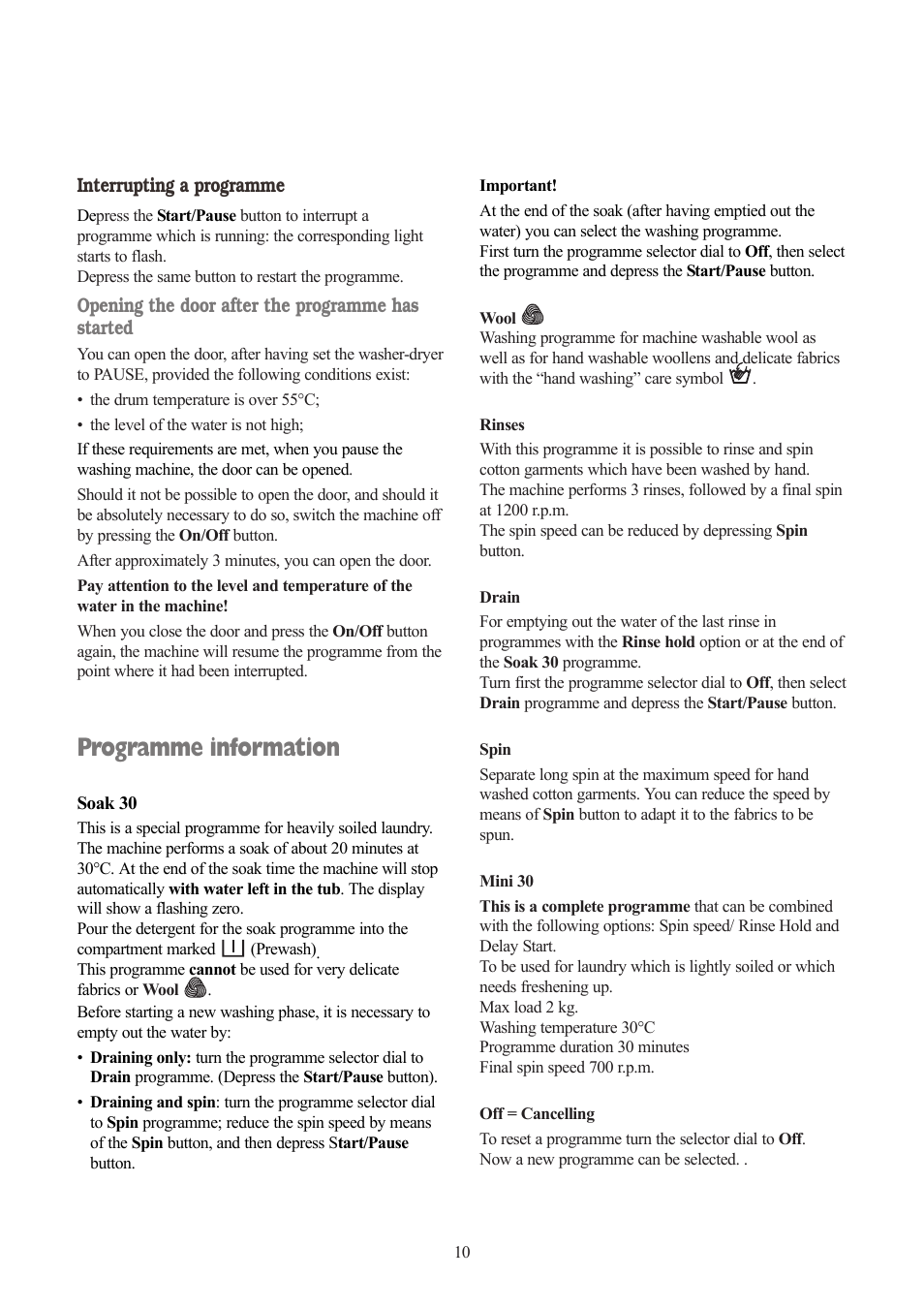 Programme information | Tricity Bendix TBWD 1210 User Manual | Page 10 / 32