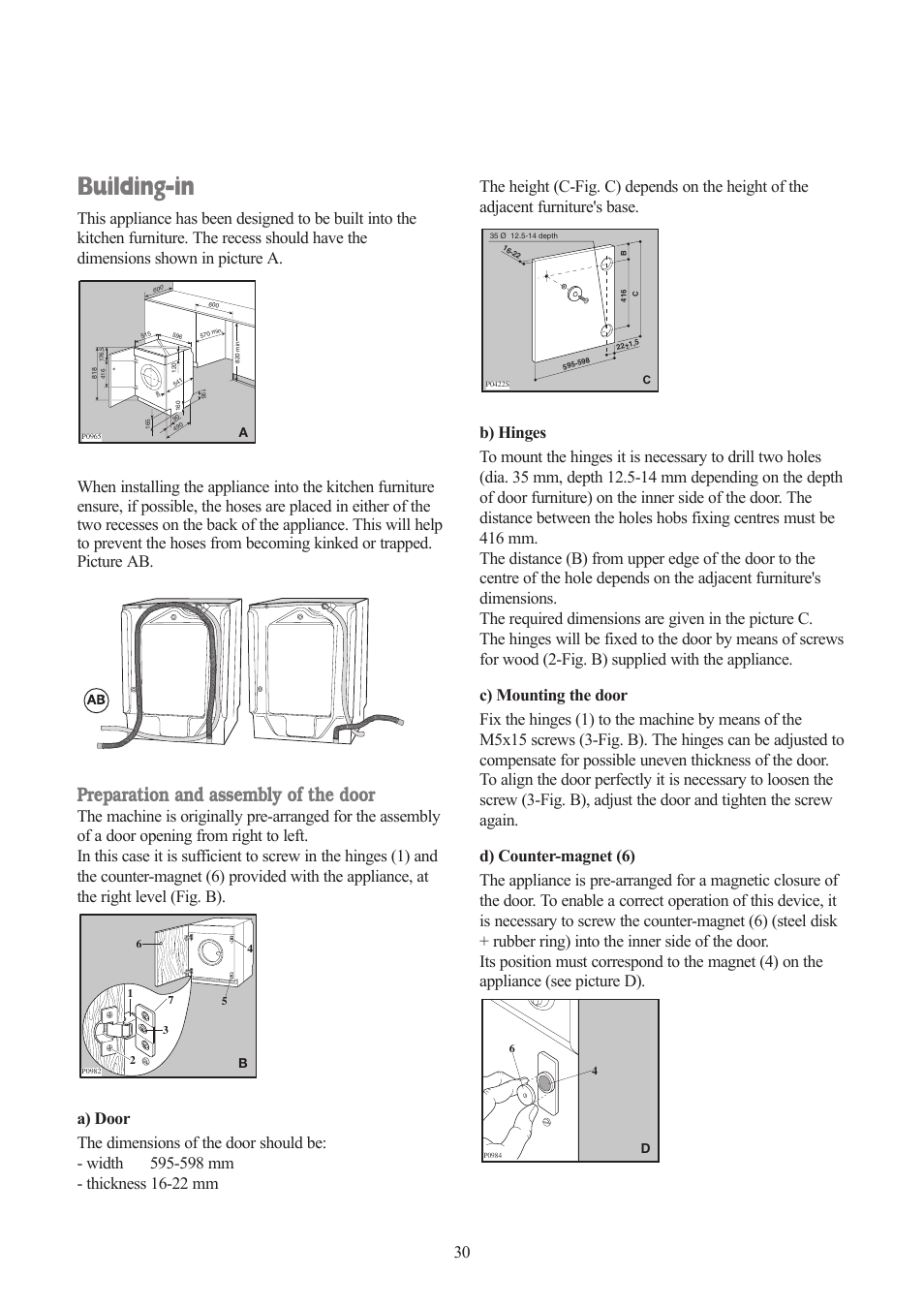 Building-in, Preparation and assembly of the door | Tricity Bendix TBWD 1210 User Manual | Page 30 / 32