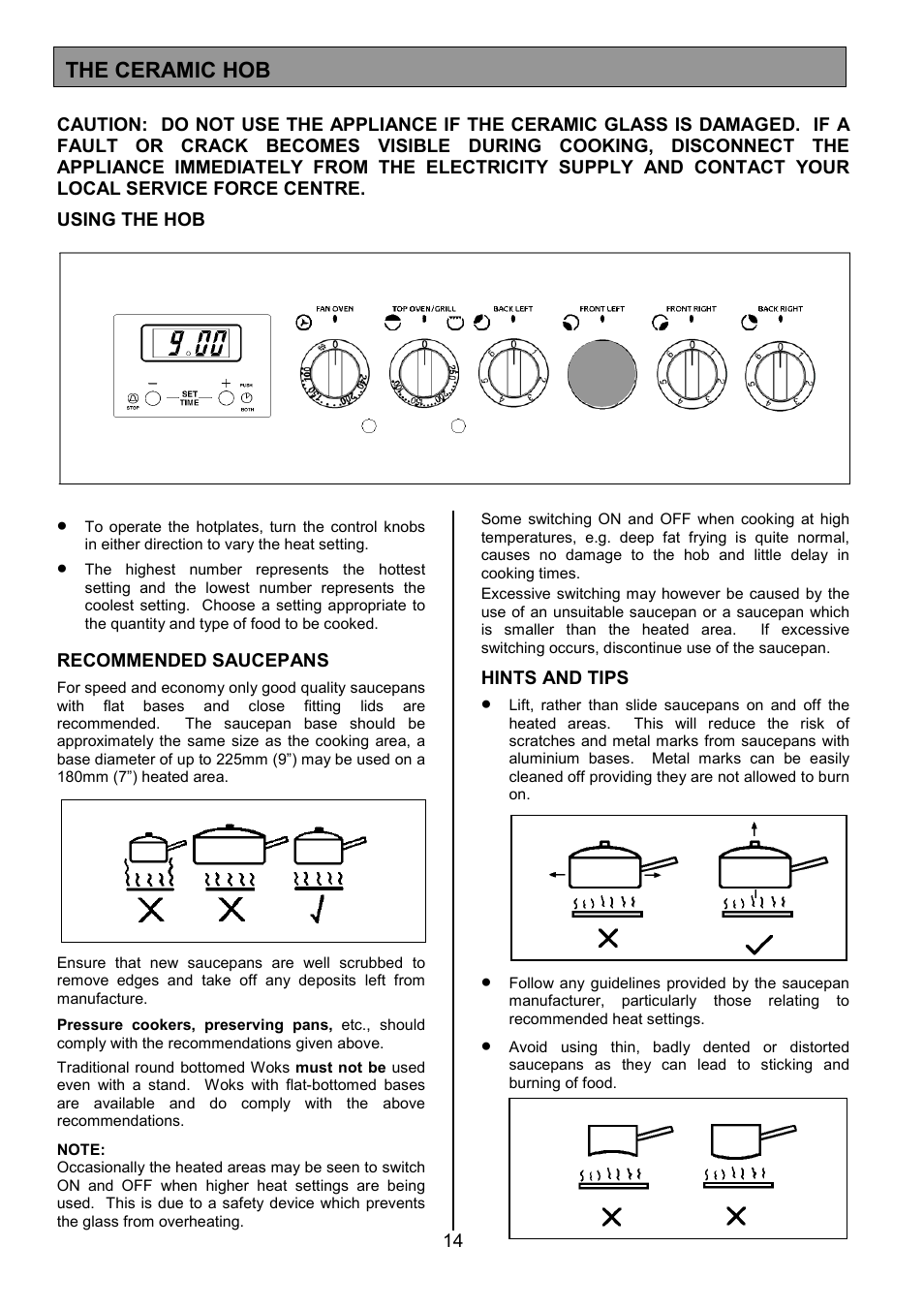 The ceramic hob | Tricity Bendix SE340 User Manual | Page 14 / 32