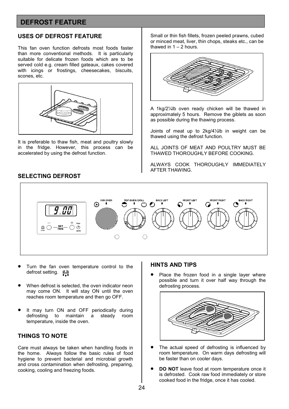 Defrost feature | Tricity Bendix SE340 User Manual | Page 24 / 32
