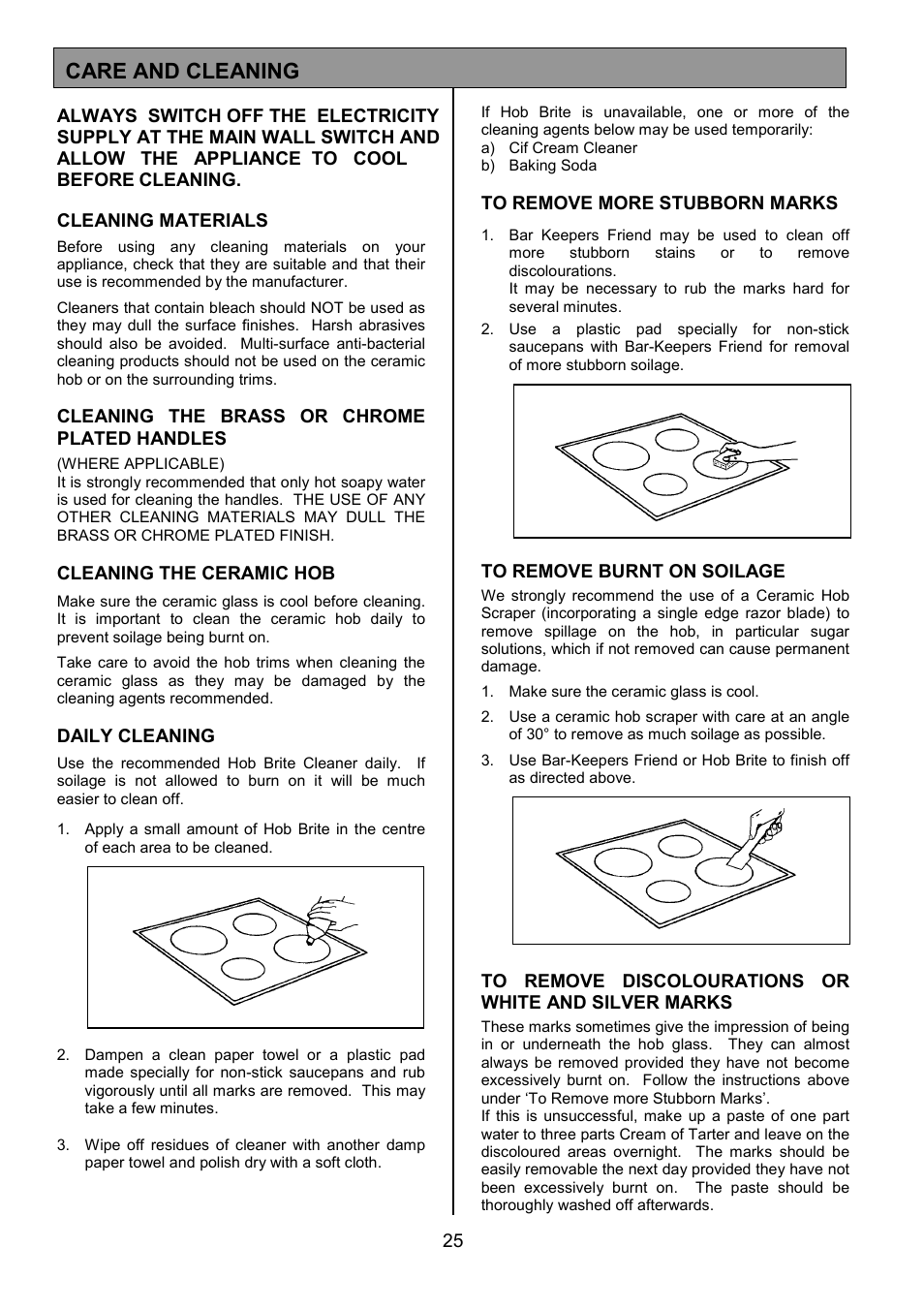 Care and cleaning | Tricity Bendix SE340 User Manual | Page 25 / 32