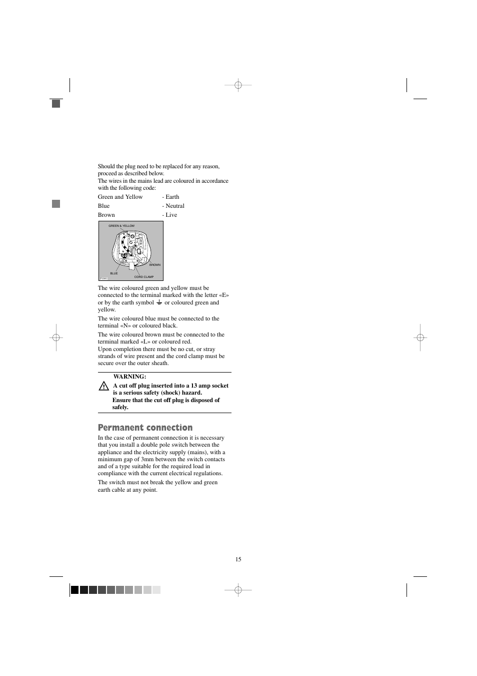 Permanent connection | Tricity Bendix TM 310 W User Manual | Page 15 / 16
