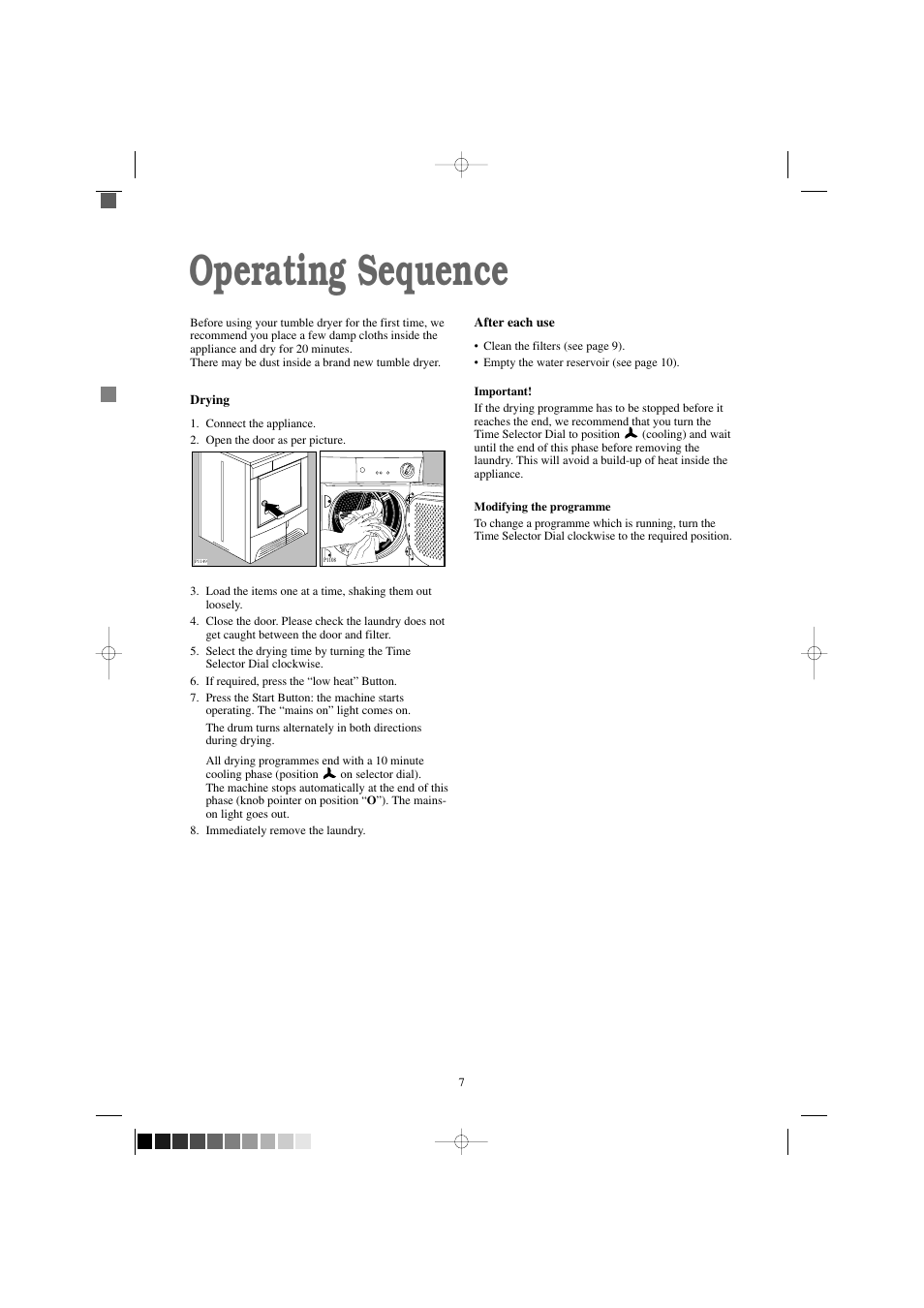 Operating sequence | Tricity Bendix TM 310 W User Manual | Page 7 / 16