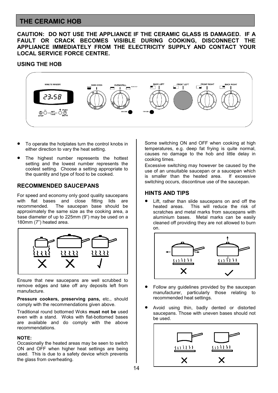 The ceramic hob | Tricity Bendix CSIE501 User Manual | Page 14 / 32