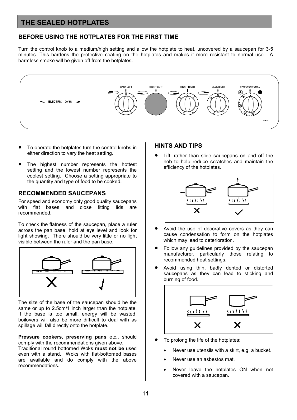 The sealed hotplates | Tricity Bendix SIE 252 User Manual | Page 11 / 28