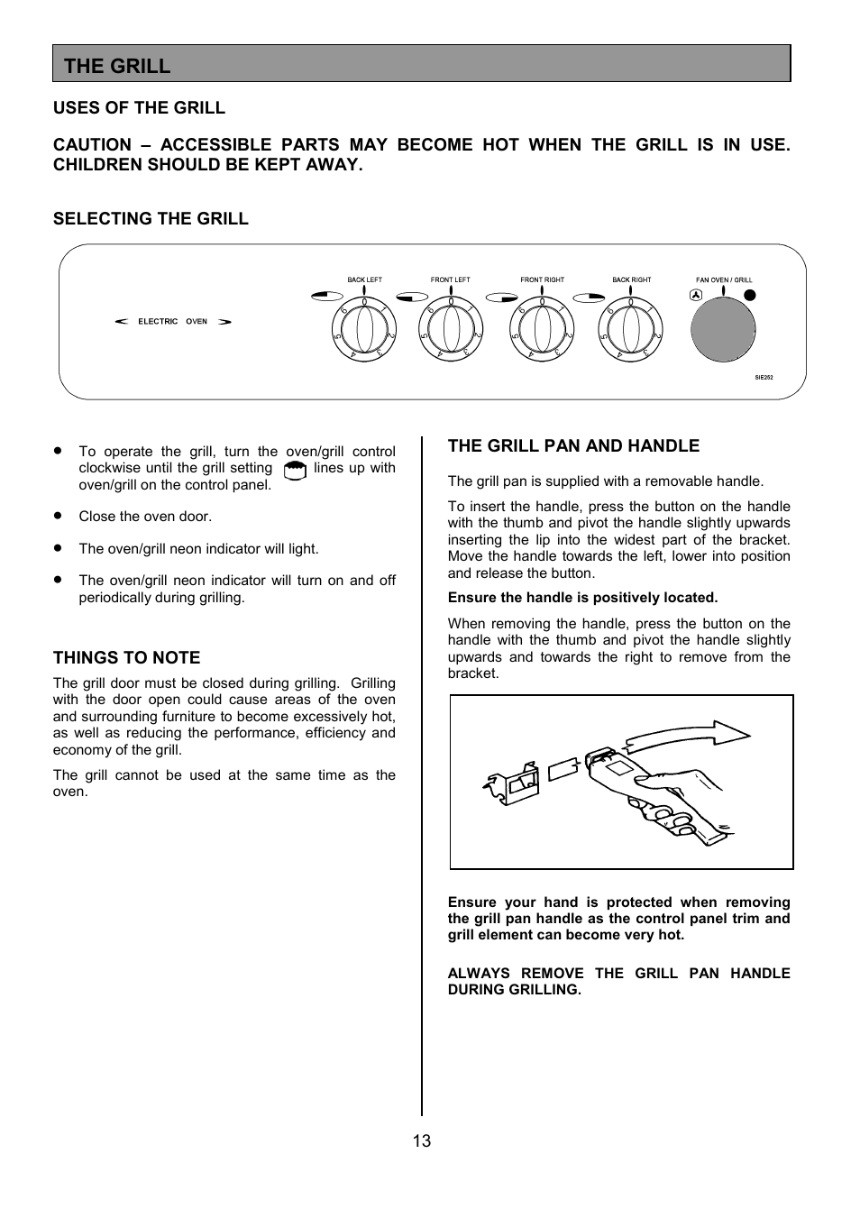 The grill | Tricity Bendix SIE 252 User Manual | Page 13 / 28