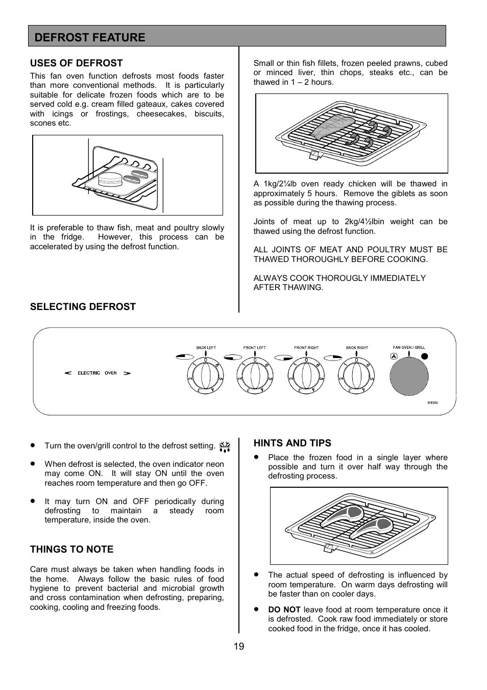 Defrost feature | Tricity Bendix SIE 252 User Manual | Page 19 / 28