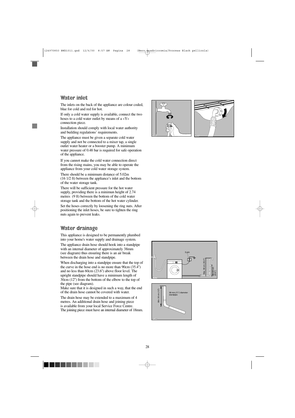 Water inlet, Water drainage | Tricity Bendix BWD 1011 User Manual | Page 28 / 31