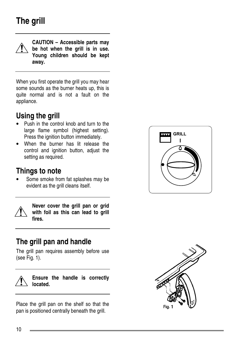 The grill, Using the grill, The grill pan and handle | Tricity Bendix CLASSIC/1 User Manual | Page 10 / 36