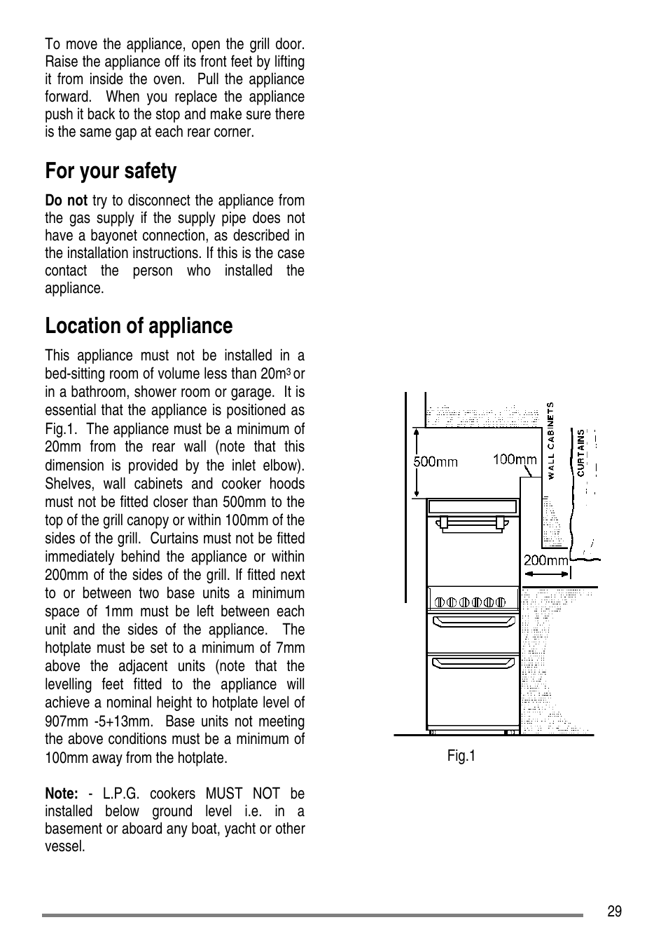 For your safety, Location of appliance | Tricity Bendix CLASSIC/1 User Manual | Page 29 / 36