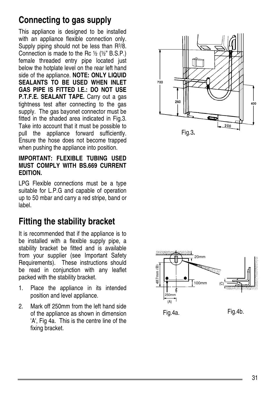 Connecting to gas supply, Fitting the stability bracket | Tricity Bendix CLASSIC/1 User Manual | Page 31 / 36