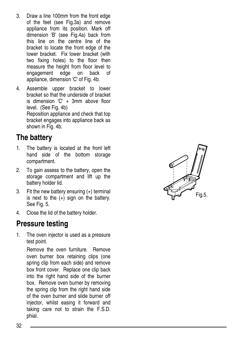 The battery, Pressure testing | Tricity Bendix CLASSIC/1 User Manual | Page 32 / 36