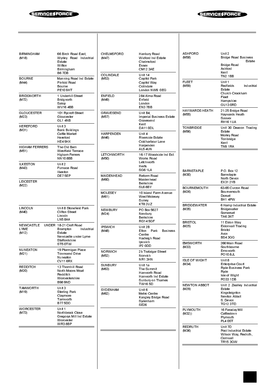 Tricity bendix service force, Midlands, London & east anglia | South east, South west | Tricity Bendix E710 User Manual | Page 39 / 52