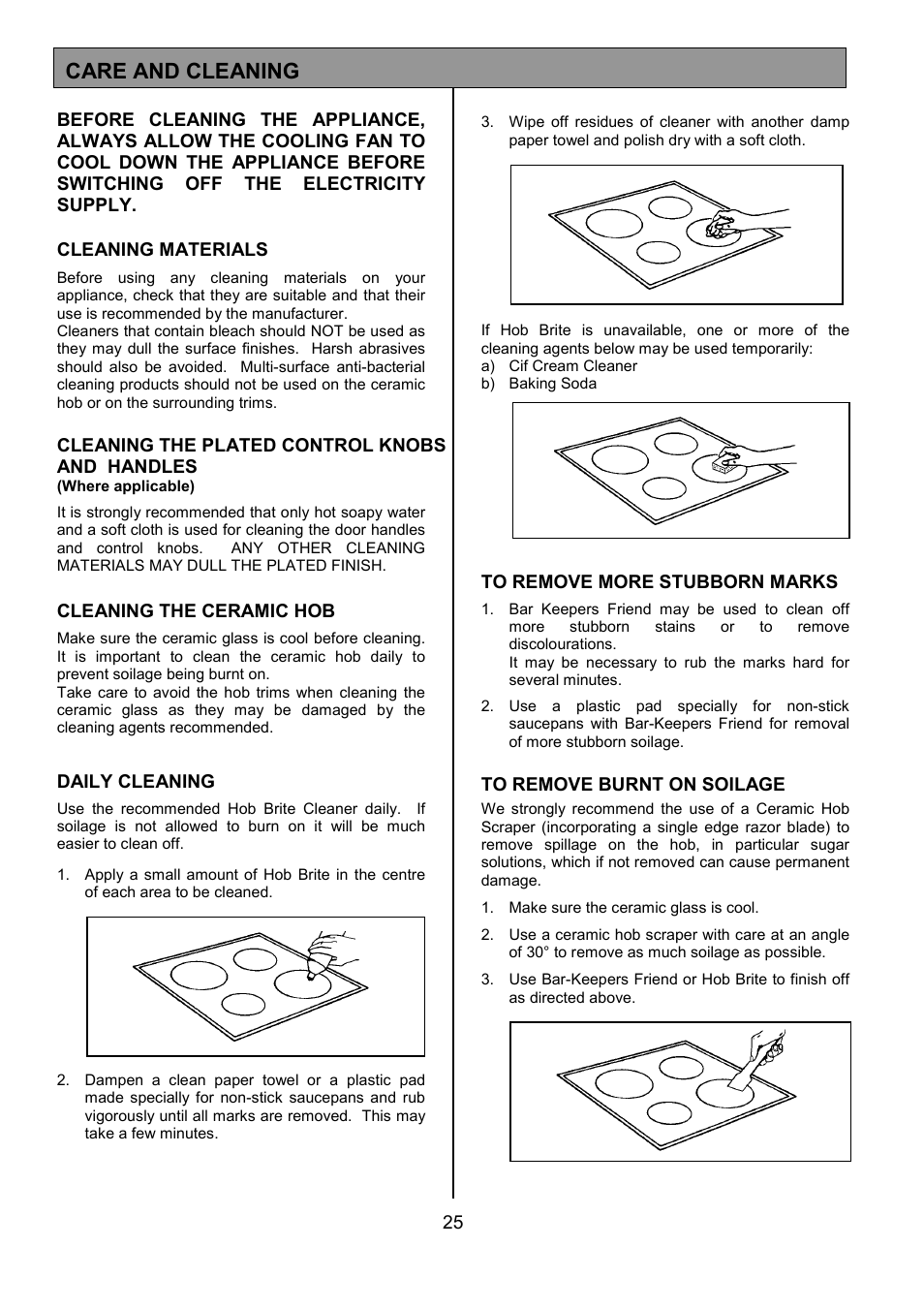 Care and cleaning | Tricity Bendix SIE515 User Manual | Page 25 / 32