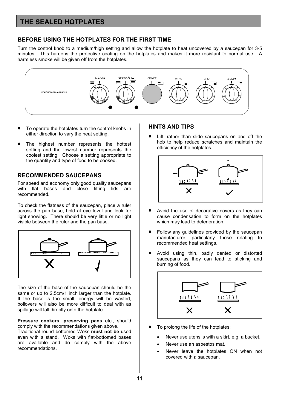 The sealed hotplates | Tricity Bendix CSIE317 User Manual | Page 11 / 28