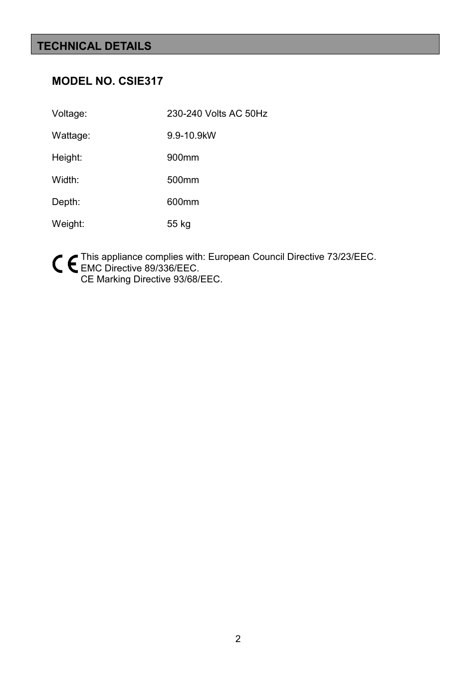 Tricity Bendix CSIE317 User Manual | Page 2 / 28