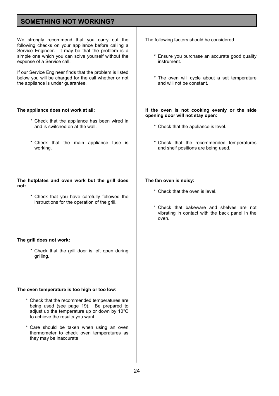 Something not working | Tricity Bendix CSIE317 User Manual | Page 24 / 28