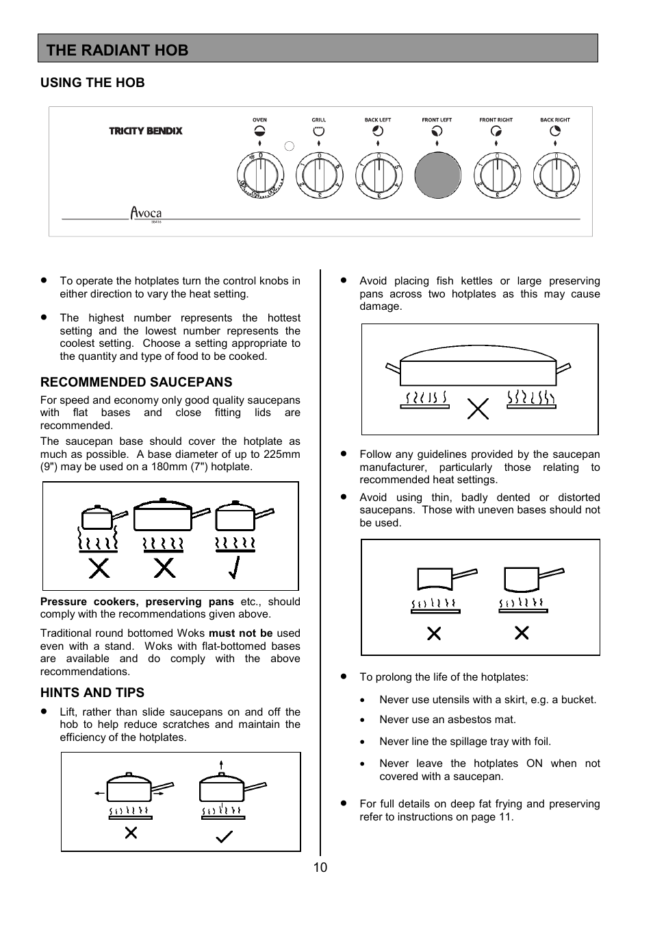 The radiant hob | Tricity Bendix SPLASHBACK SB416 User Manual | Page 10 / 24