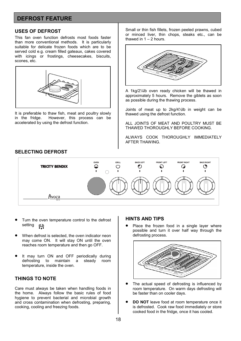 Defrost feature | Tricity Bendix SPLASHBACK SB416 User Manual | Page 18 / 24