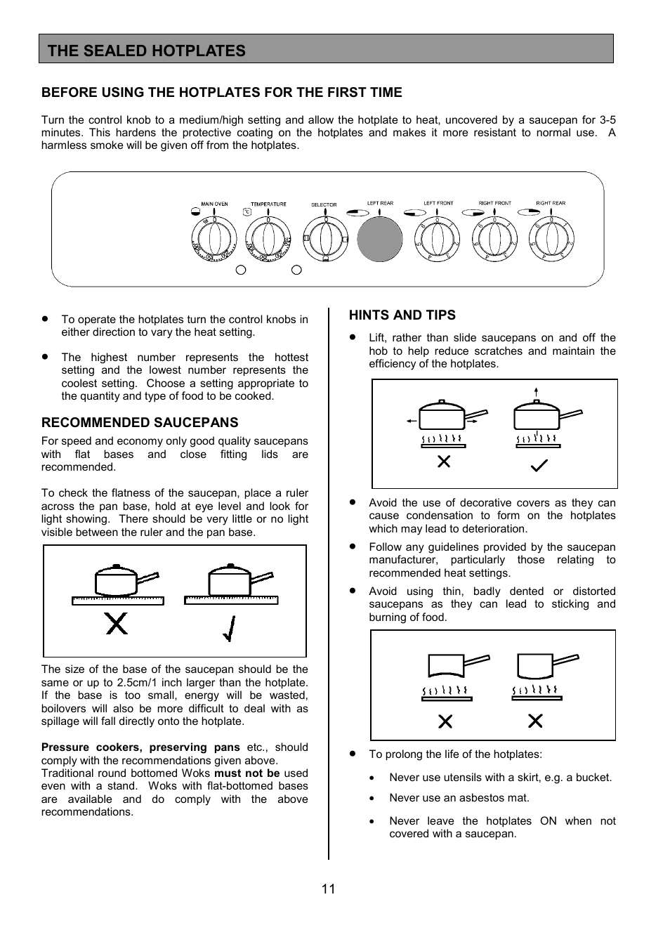 The sealed hotplates | Tricity Bendix SIE401 User Manual | Page 11 / 28