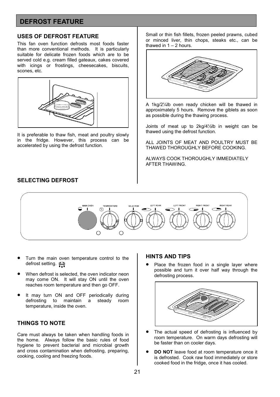 Defrost feature | Tricity Bendix SIE401 User Manual | Page 21 / 28