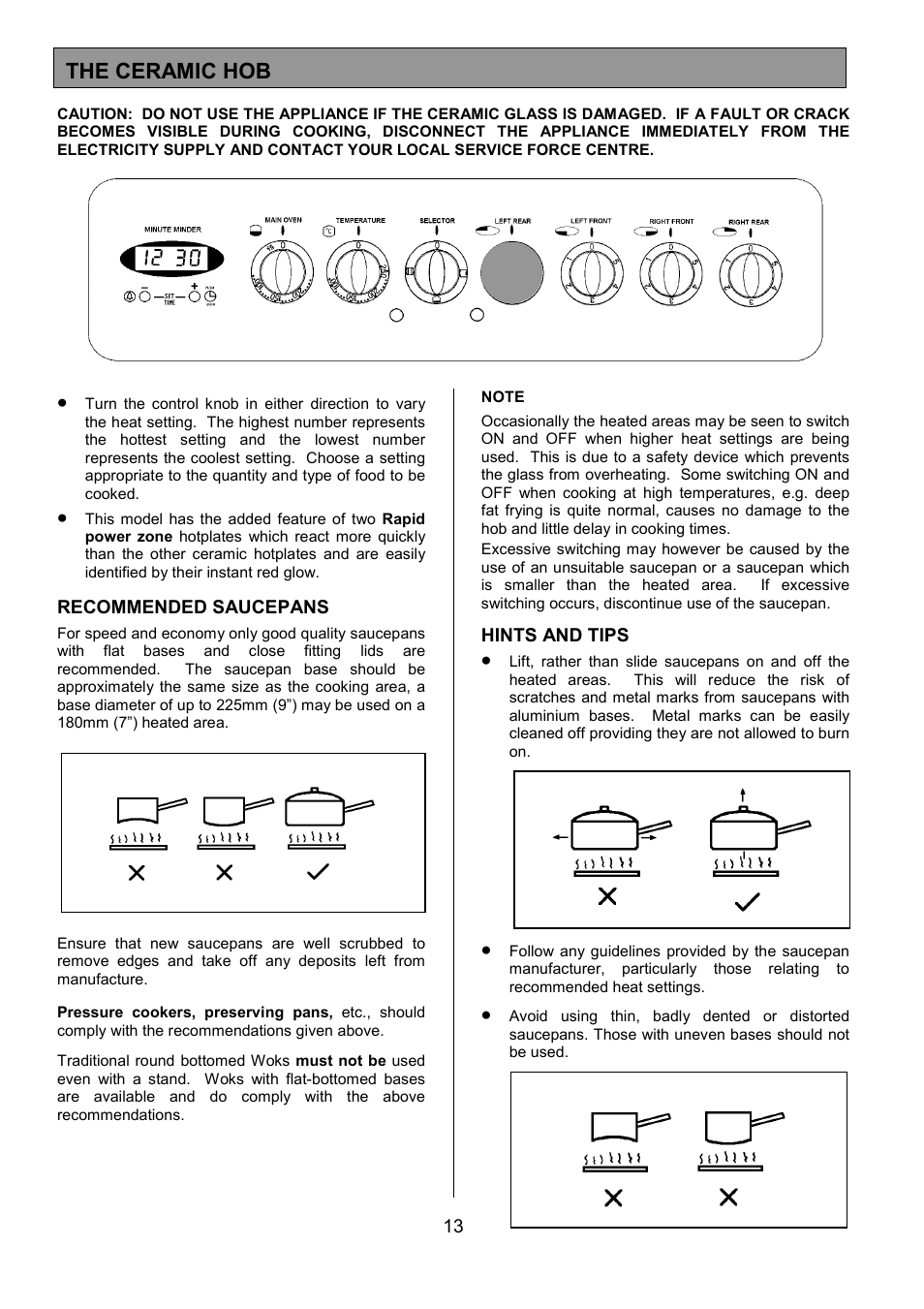 The ceramic hob | Tricity Bendix SIE424 User Manual | Page 13 / 32