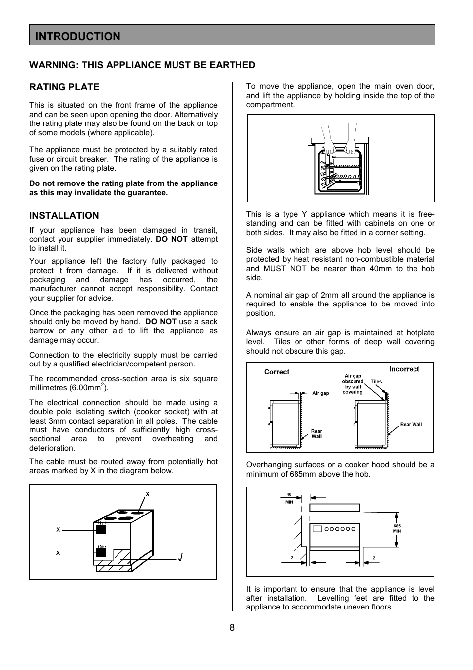 Introduction, Installation | Tricity Bendix SIE424 User Manual | Page 8 / 32