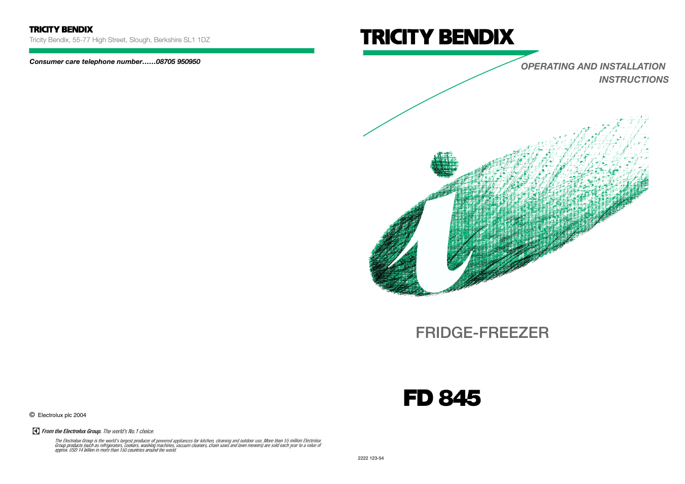 Tricity Bendix FD 845 User Manual | 20 pages