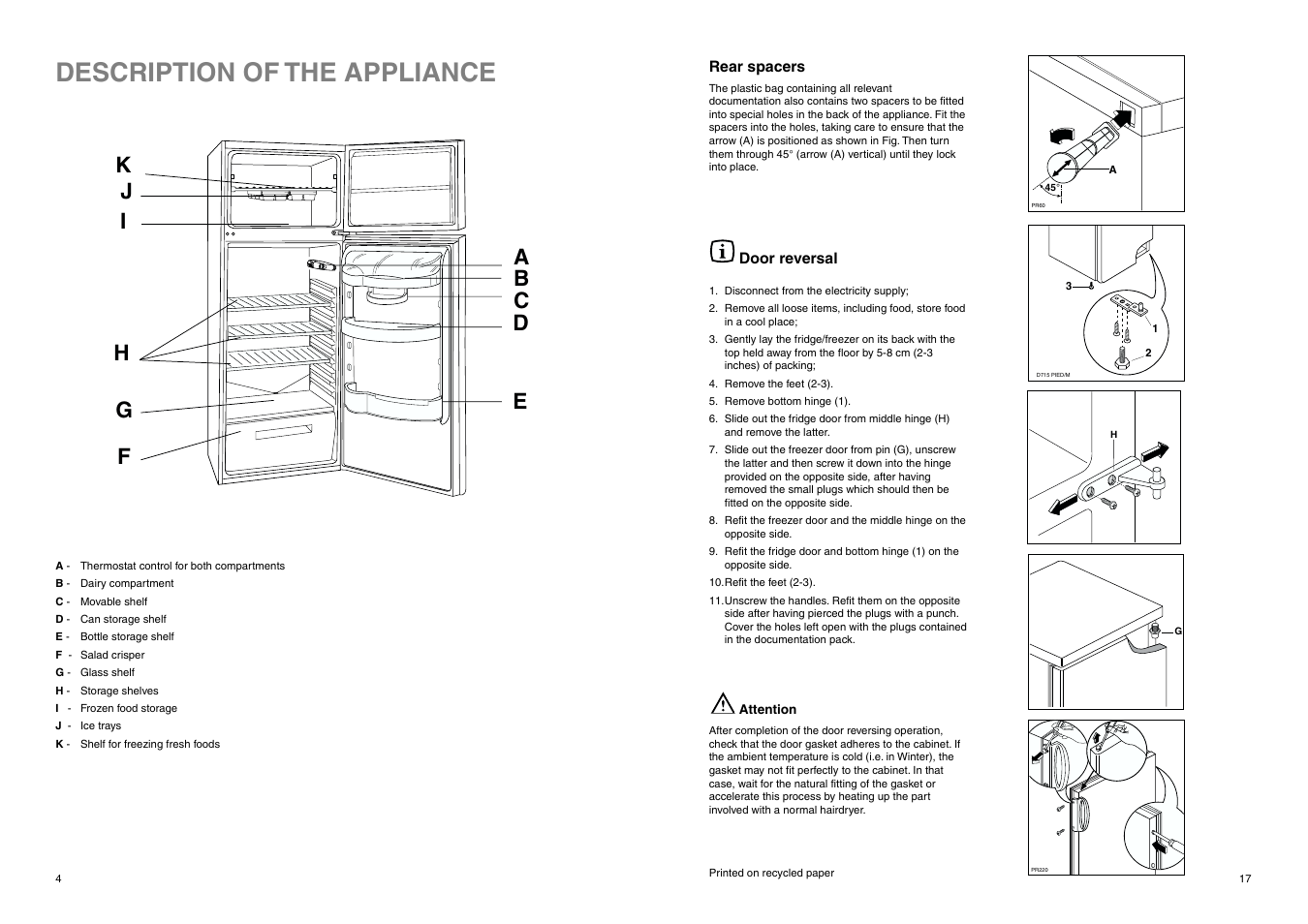 Description of the appliance | Tricity Bendix FD 845 User Manual | Page 4 / 20