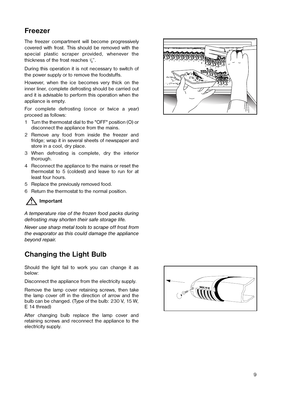 Freezer, Changing the light bulb | Tricity Bendix TB 584 R User Manual | Page 9 / 20