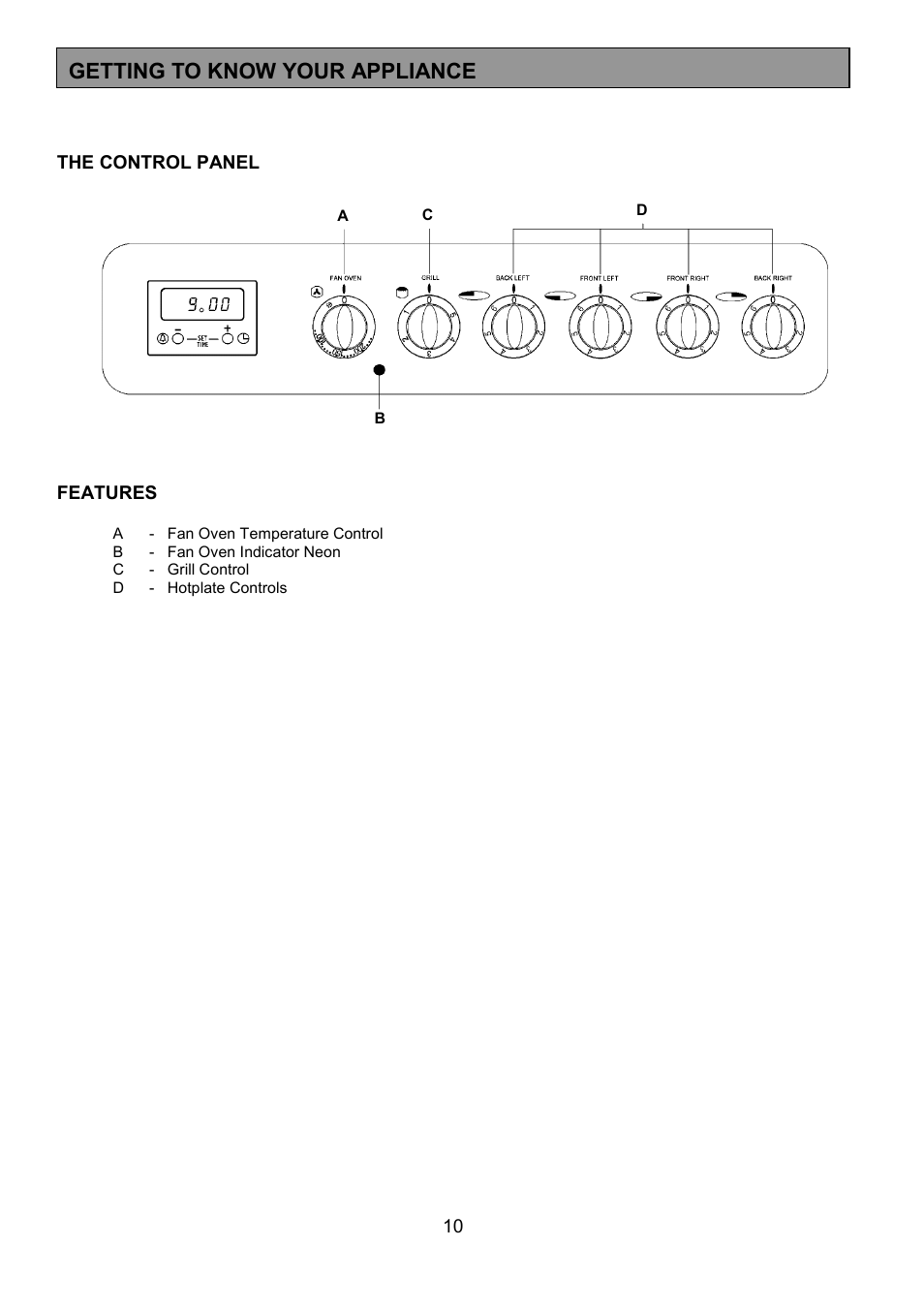 Getting to know your appliance | Tricity Bendix RE50G User Manual | Page 10 / 32