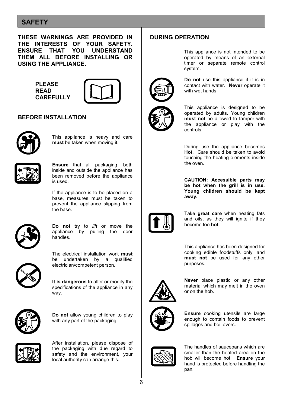 Safety | Tricity Bendix RE50G User Manual | Page 6 / 32